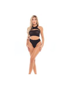 Pink Lipstick Divine Bandeau, Harness Top, & High Waist Thong Black O/S